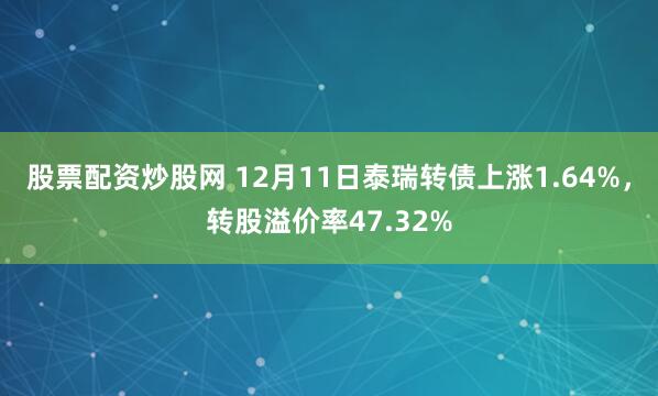 股票配资炒股网 12月11日泰瑞转债上涨1.64%，转股溢价率47.32%